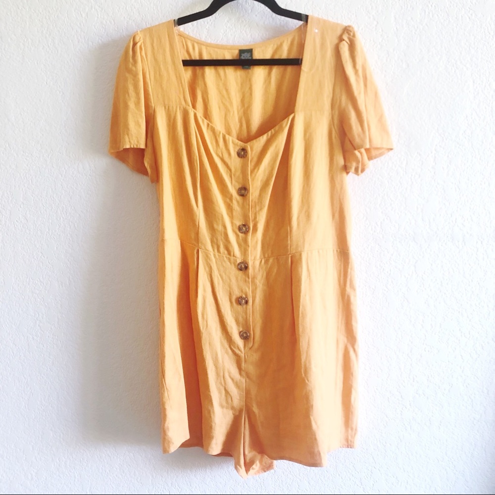 Wild Fable Orange Romper w/ Natural Wood Buttons L